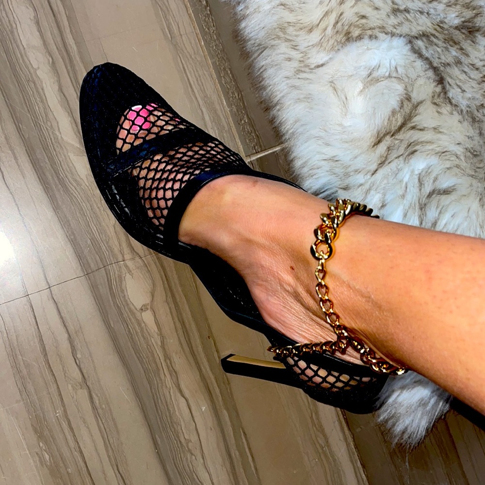Sexy mesh black sandals with gold chain 🔥🔥🔥